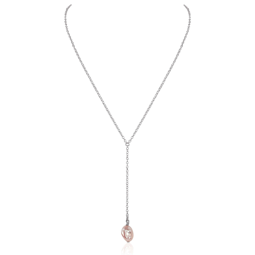 Raw White Freshwater Pearl Crystal Lariat Necklace - Raw White Freshwater Pearl Crystal Lariat Necklace - Stainless Steel - Luna Tide Handmade Crystal Jewellery