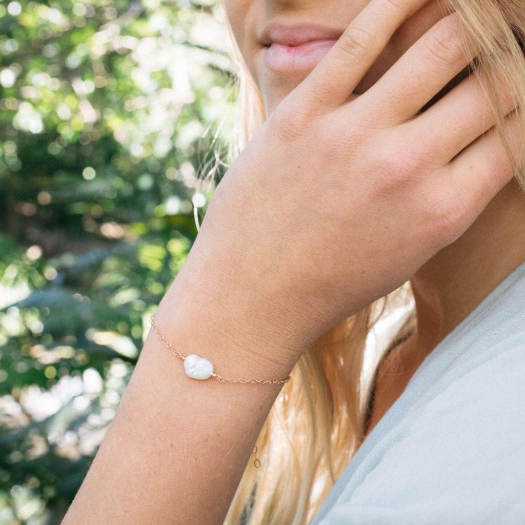 Raw White Freshwater Pearl Crystal Nugget Bracelet - Raw White Freshwater Pearl Crystal Nugget Bracelet - 14k Gold Fill - Luna Tide Handmade Crystal Jewellery
