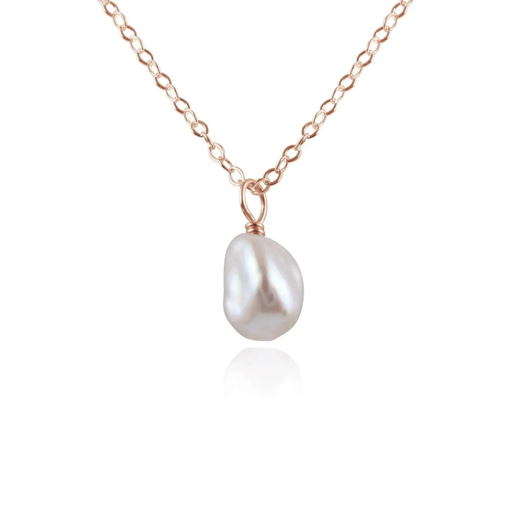 Raw White Freshwater Pearl Natural Crystal Pendant Necklace - Raw White Freshwater Pearl Natural Crystal Pendant Necklace - 14k Rose Gold Fill / Cable - Luna Tide Handmade Crystal Jewellery