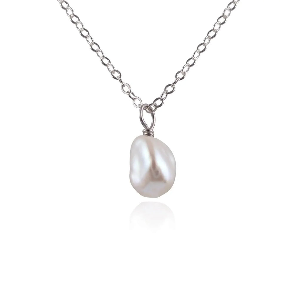 Raw White Freshwater Pearl Natural Crystal Pendant Necklace - Raw White Freshwater Pearl Natural Crystal Pendant Necklace - Stainless Steel / Cable - Luna Tide Handmade Crystal Jewellery