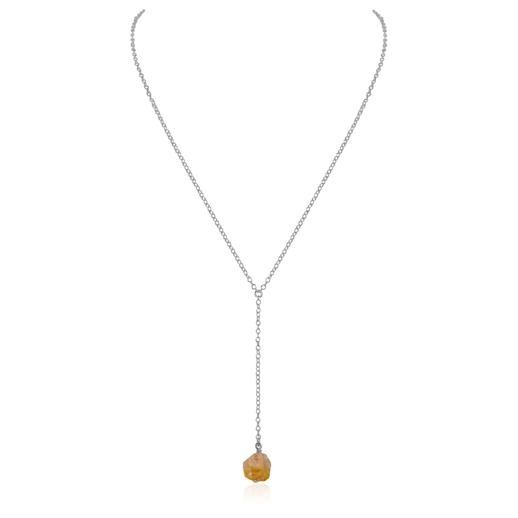 Raw Yellow Citrine Crystal Lariat Necklace - Raw Yellow Citrine Crystal Lariat Necklace - Stainless Steel - Luna Tide Handmade Crystal Jewellery