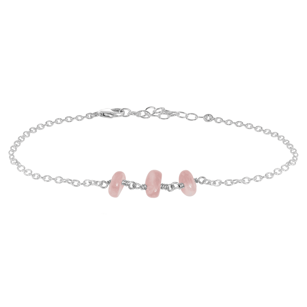 Rose Quartz Beaded Chain Anklet - Rose Quartz Beaded Chain Anklet - Sterling Silver - Luna Tide Handmade Crystal Jewellery