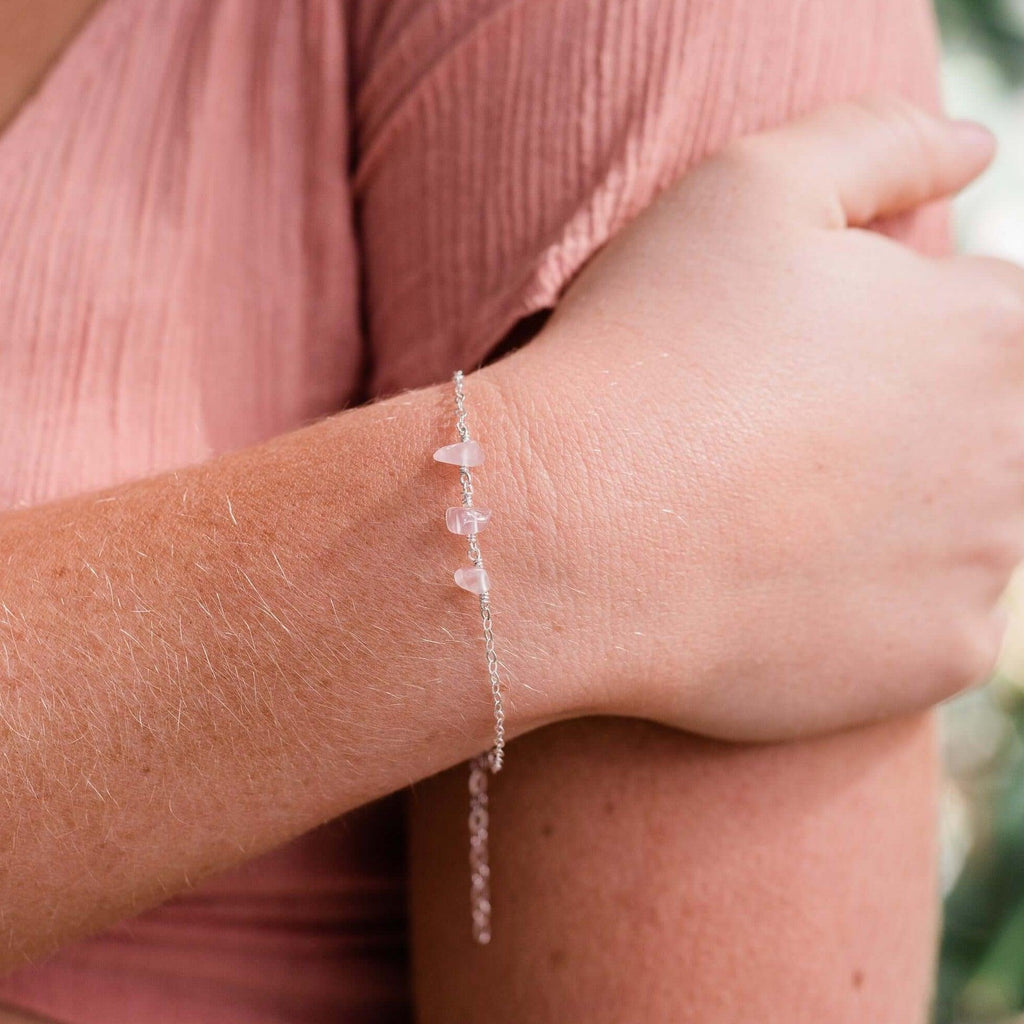 Rose Quartz Beaded Chain Bracelet - Rose Quartz Beaded Chain Bracelet - Sterling Silver - Luna Tide Handmade Crystal Jewellery