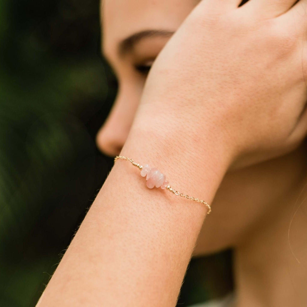 Rose quartz Chip Bead Bar Bracelet - Rose quartz Chip Bead Bar Bracelet - Sterling Silver - Luna Tide Handmade Crystal Jewellery