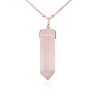 Rose Quartz Crystal Generator Point Pendant Necklace - Rose Quartz Crystal Generator Point Pendant Necklace - 14k Rose Gold Fill / Satellite - Luna Tide Handmade Crystal Jewellery