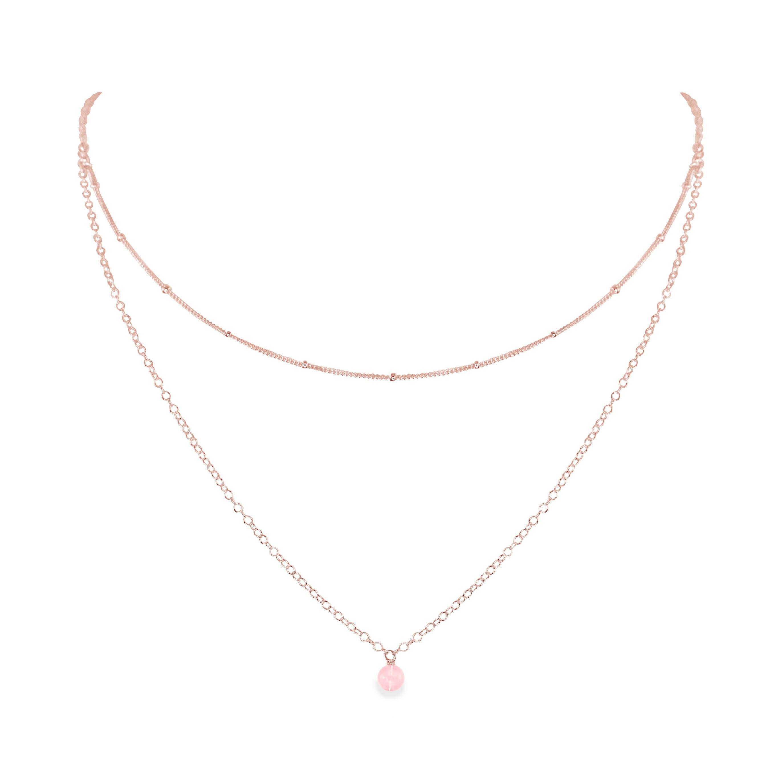Rose Quartz Gemstone Chain Layered Choker Necklace - Rose Quartz Gemstone Chain Layered Choker Necklace - 14k Rose Gold Fill - Luna Tide Handmade Crystal Jewellery
