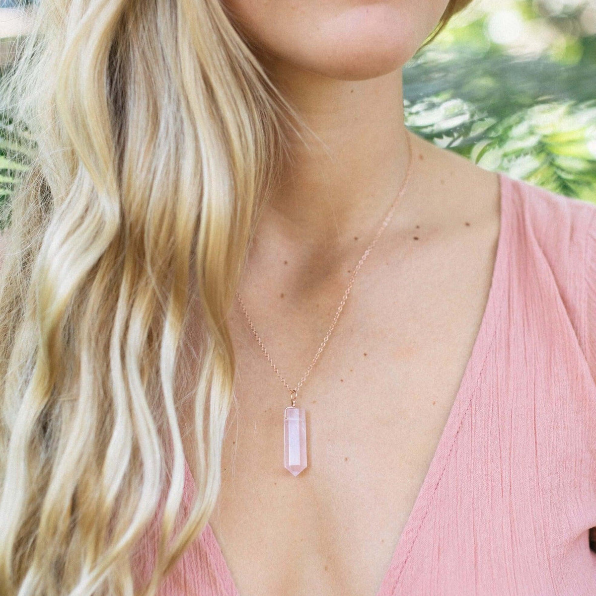 Rose Quartz Gemstone Generator Tower Point Pendant Necklace - Rose Quartz Gemstone Generator Tower Point Pendant Necklace - 14k Gold Fill / Satellite - Luna Tide Handmade Crystal Jewellery