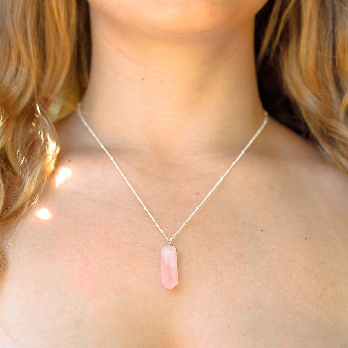 Rose Quartz Gemstone Generator Tower Point Pendant Necklace - Rose Quartz Gemstone Generator Tower Point Pendant Necklace - 14k Gold Fill / Satellite - Luna Tide Handmade Crystal Jewellery