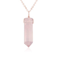 Rose Quartz Gemstone Generator Tower Point Pendant Necklace - Rose Quartz Gemstone Generator Tower Point Pendant Necklace - 14k Rose Gold Fill / Cable - Luna Tide Handmade Crystal Jewellery