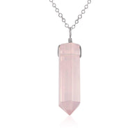 Rose Quartz Gemstone Generator Tower Point Pendant Necklace - Rose Quartz Gemstone Generator Tower Point Pendant Necklace - Stainless Steel / Cable - Luna Tide Handmade Crystal Jewellery