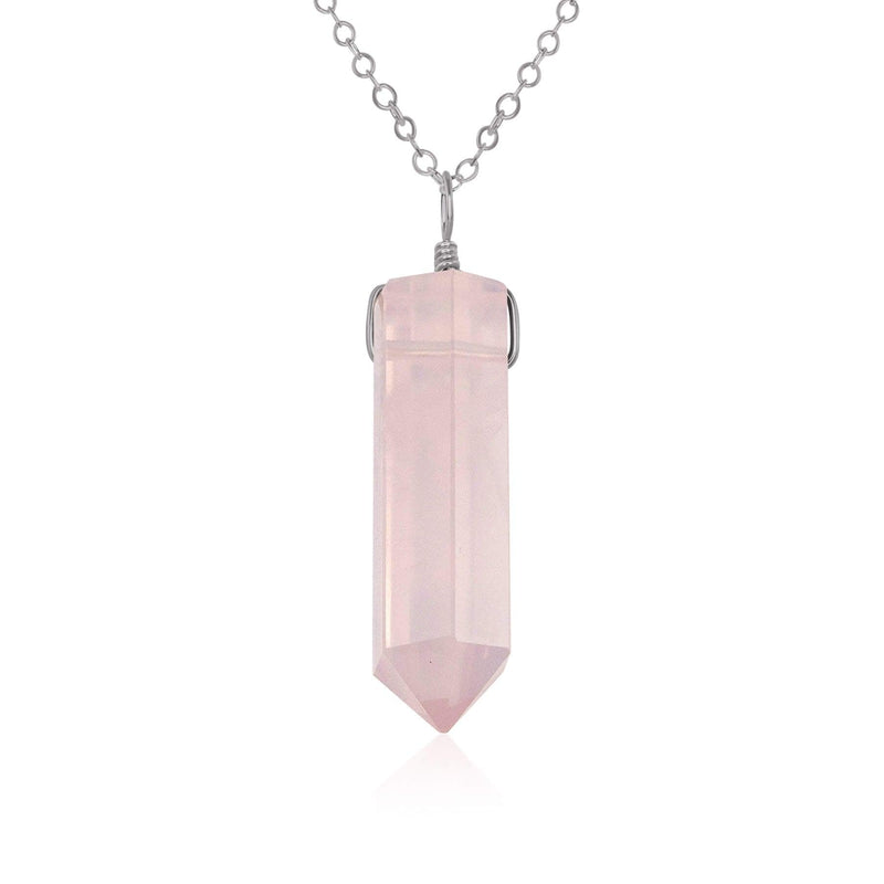 Rose Quartz Gemstone Generator Tower Point Pendant Necklace - Rose Quartz Gemstone Generator Tower Point Pendant Necklace - Stainless Steel / Cable - Luna Tide Handmade Crystal Jewellery