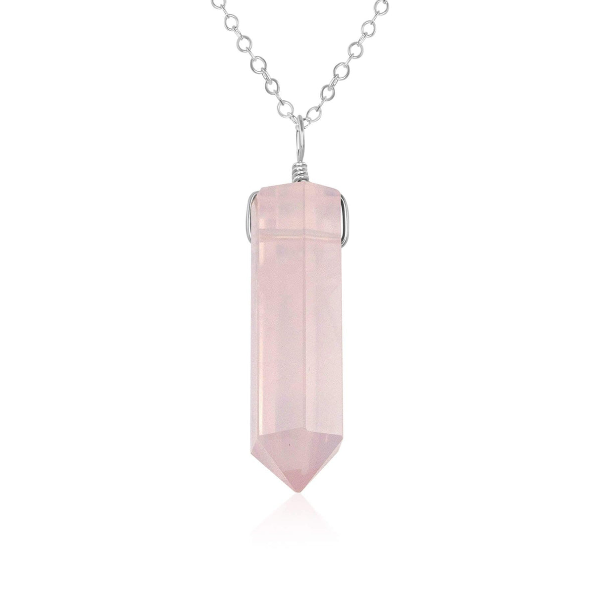 Rose Quartz Gemstone Generator Tower Point Pendant Necklace - Rose Quartz Gemstone Generator Tower Point Pendant Necklace - Sterling Silver / Cable - Luna Tide Handmade Crystal Jewellery