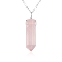 Rose Quartz Gemstone Generator Tower Point Pendant Necklace - Rose Quartz Gemstone Generator Tower Point Pendant Necklace - Sterling Silver / Cable - Luna Tide Handmade Crystal Jewellery