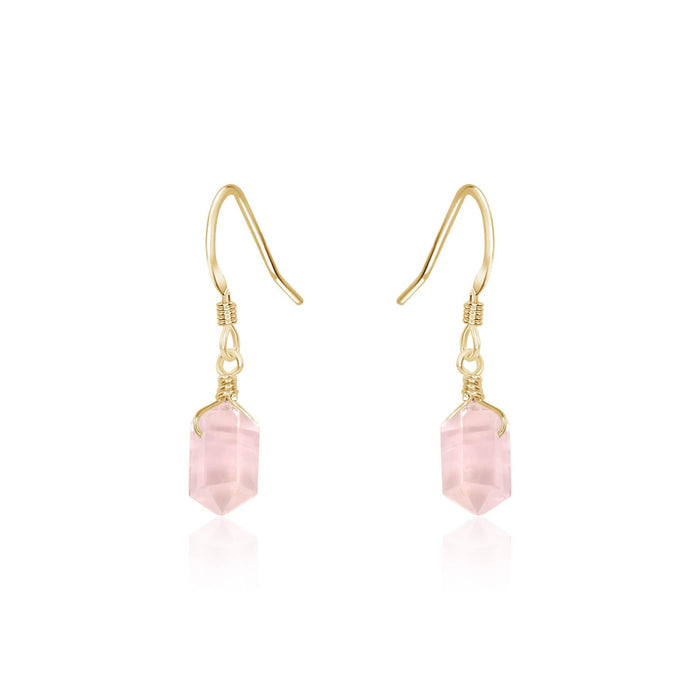 Double Terminated Crystal Dangle Drop Earrings - Rose Quartz - 14K Gold Fill - Luna Tide Handmade Jewellery