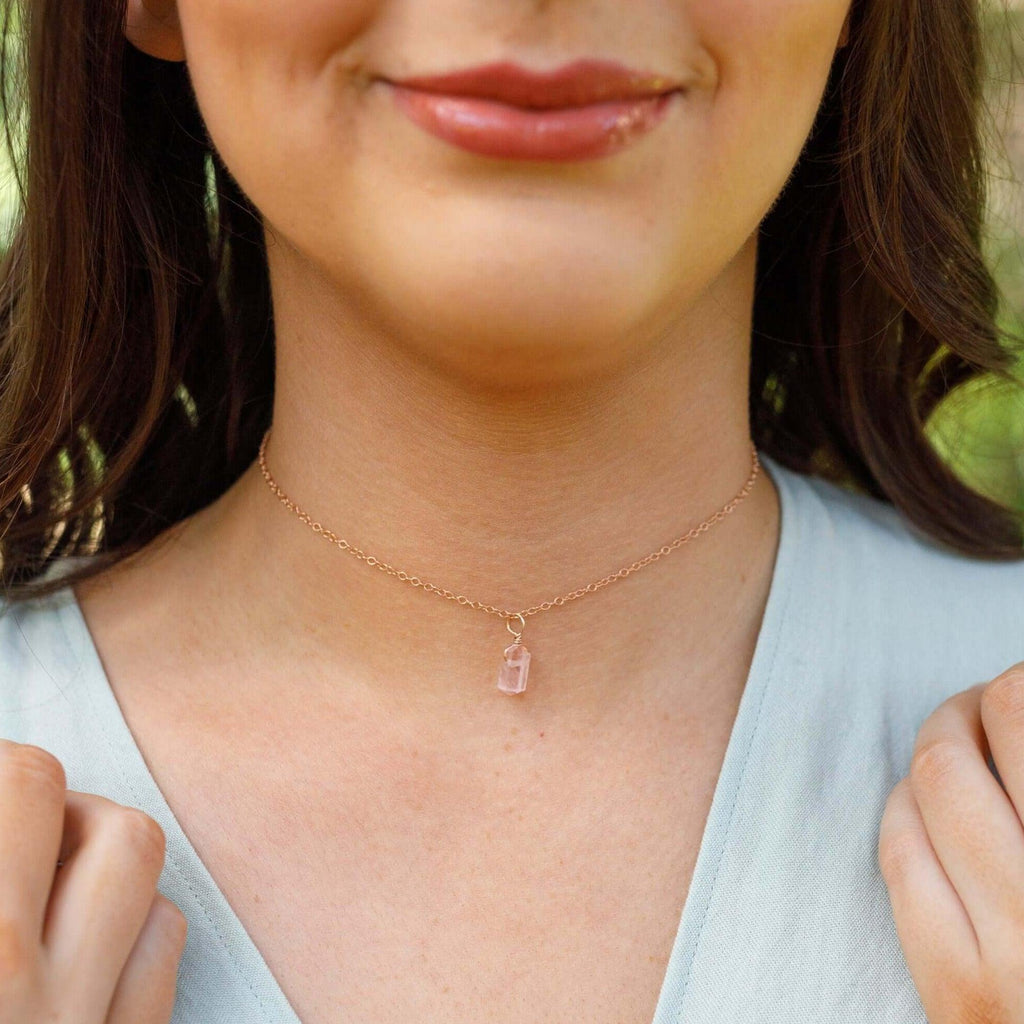 Rose Quartz Mini Double Terminated Crystal Point Pendant Choker Necklace - Rose Quartz Mini Double Terminated Crystal Point Pendant Choker Necklace - 14k Gold Fill / Cable - Luna Tide Handmade Crystal Jewellery