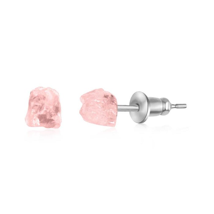 Rose Quartz Raw Crystal Stud Earrings - Rose Quartz Raw Crystal Stud Earrings - Sterling Silver - Luna Tide Handmade Crystal Jewellery