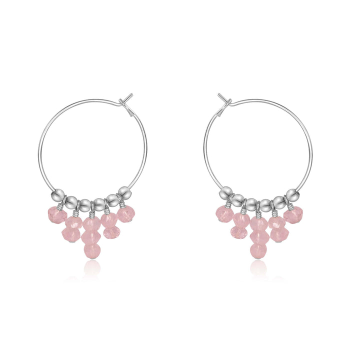 Rose Quartz Statement Hoop Earrings - Rose Quartz Statement Hoop Earrings - Sterling Silver - Luna Tide Handmade Crystal Jewellery