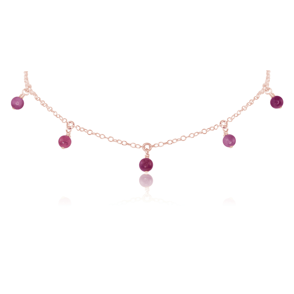 Ruby Bead Drop Choker - Ruby Bead Drop Choker - 14k Rose Gold Fill - Luna Tide Handmade Crystal Jewellery