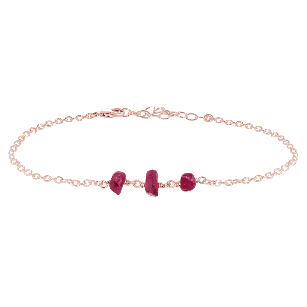 Ruby Beaded Chain Anklet - Ruby Beaded Chain Anklet - 14k Rose Gold Fill - Luna Tide Handmade Crystal Jewellery