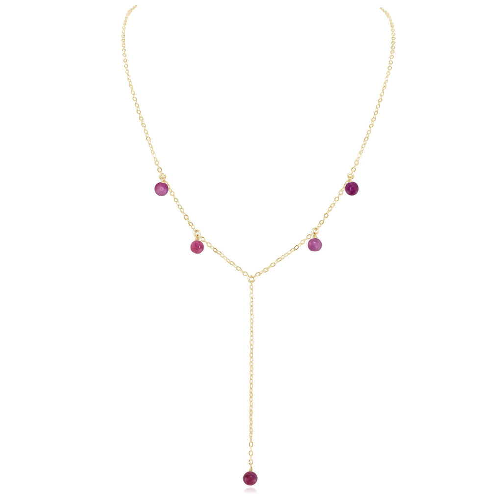 Ruby Boho Lariat Necklace - Ruby Boho Lariat Necklace - 14k Gold Fill - Luna Tide Handmade Crystal Jewellery