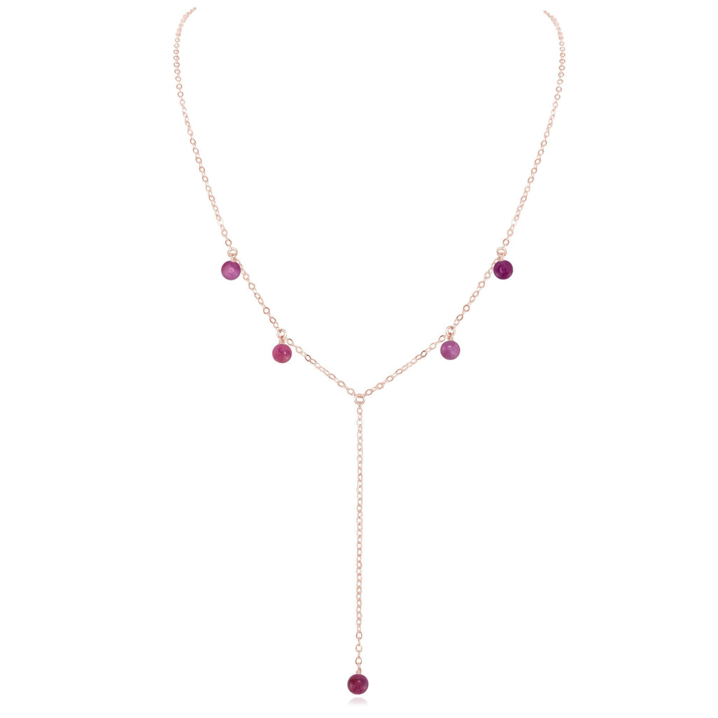 Ruby Boho Lariat Necklace - Ruby Boho Lariat Necklace - 14k Rose Gold Fill - Luna Tide Handmade Crystal Jewellery