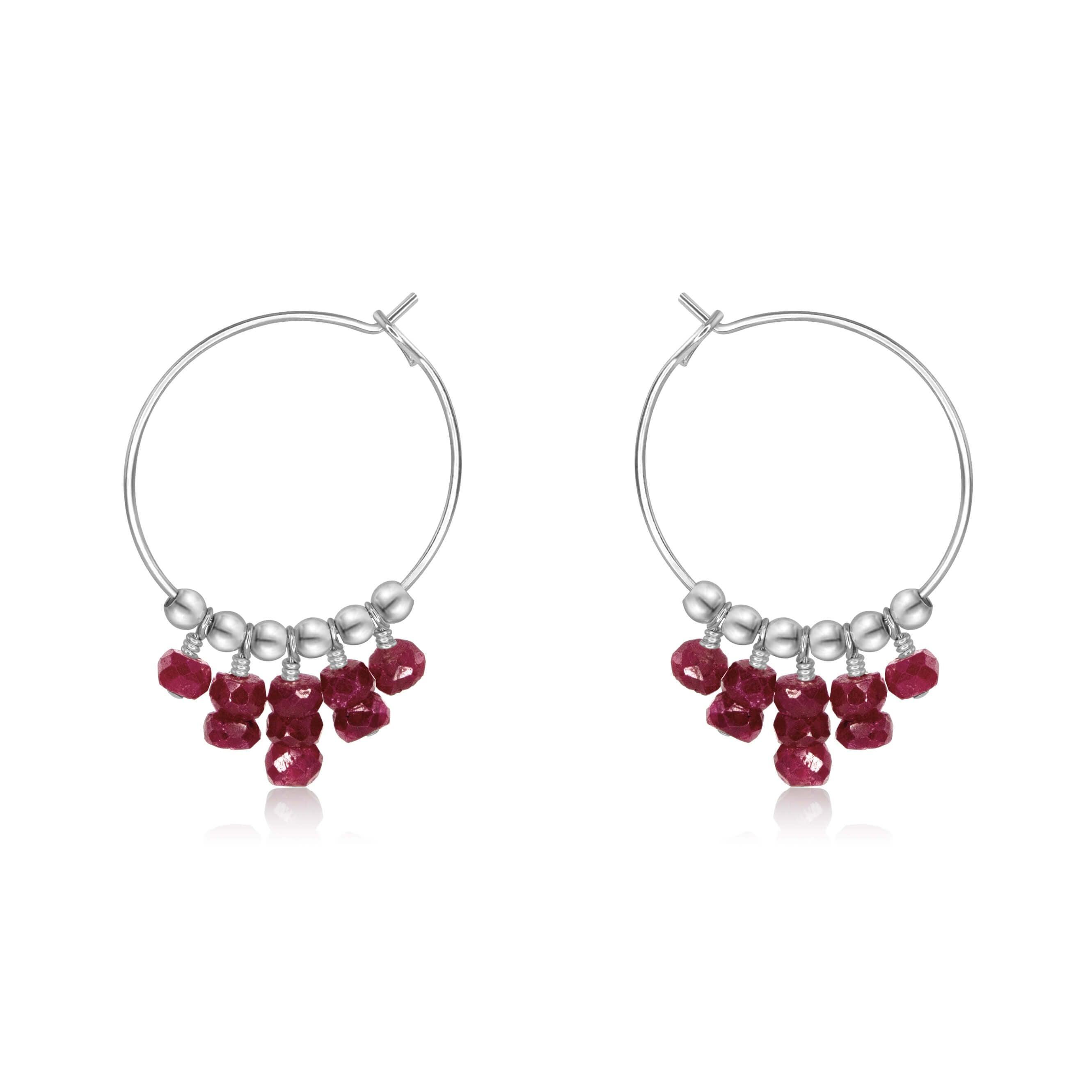 Ruby Statement Hoop Earrings - Ruby Statement Hoop Earrings - Sterling Silver - Luna Tide Handmade Crystal Jewellery