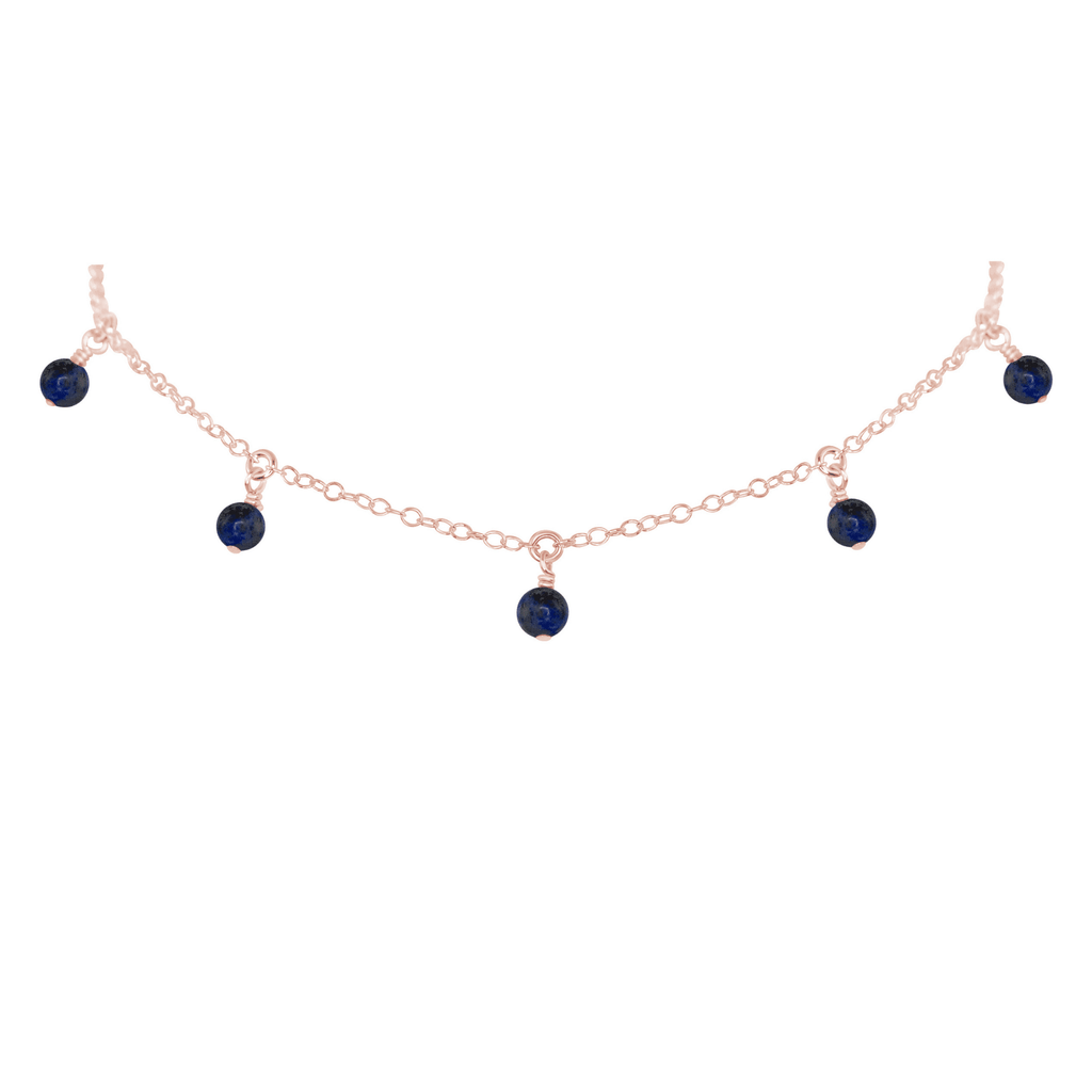 Sapphire Bead Drop Choker - Sapphire Bead Drop Choker - 14k Rose Gold Fill - Luna Tide Handmade Crystal Jewellery