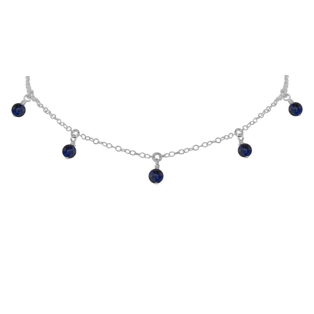 Sapphire Bead Drop Choker - Sapphire Bead Drop Choker - Stainless Steel - Luna Tide Handmade Crystal Jewellery