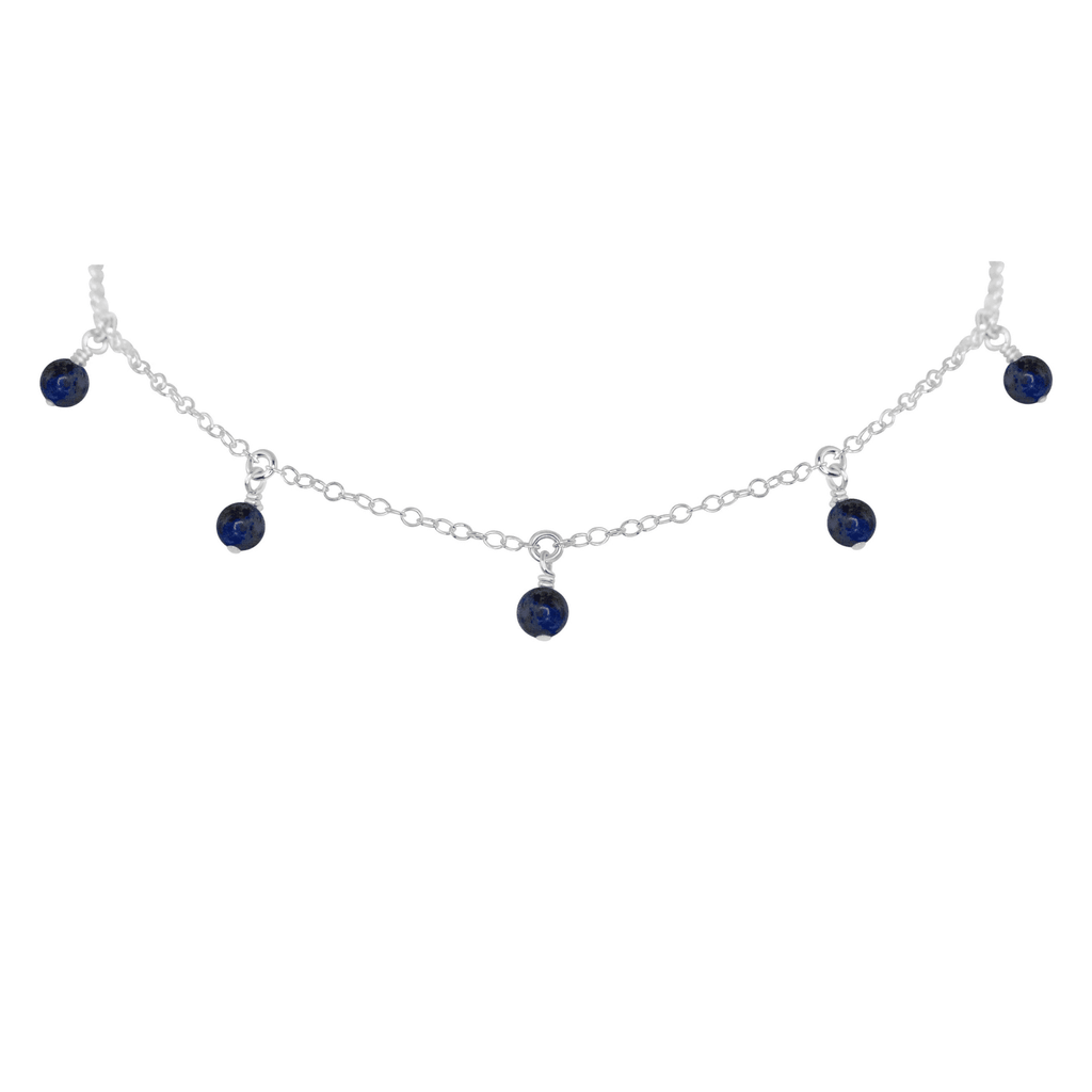 Sapphire Bead Drop Choker - Sapphire Bead Drop Choker - Sterling Silver - Luna Tide Handmade Crystal Jewellery