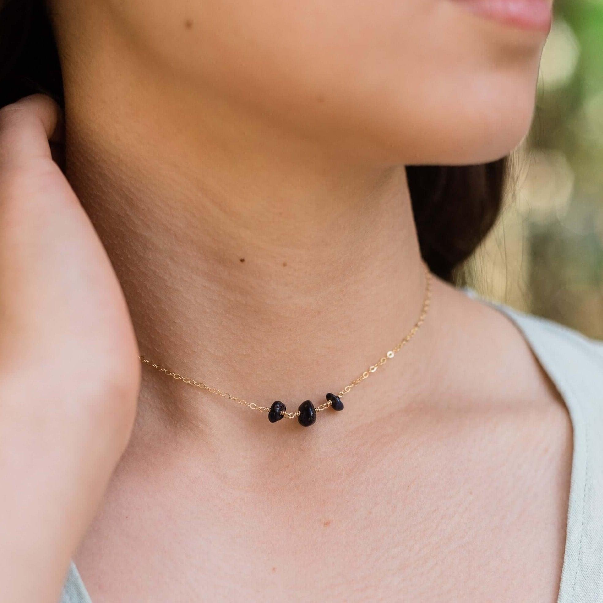 Sapphire Beaded Chain Choker Necklace - Sapphire Beaded Chain Choker Necklace - Sterling Silver - Luna Tide Handmade Crystal Jewellery