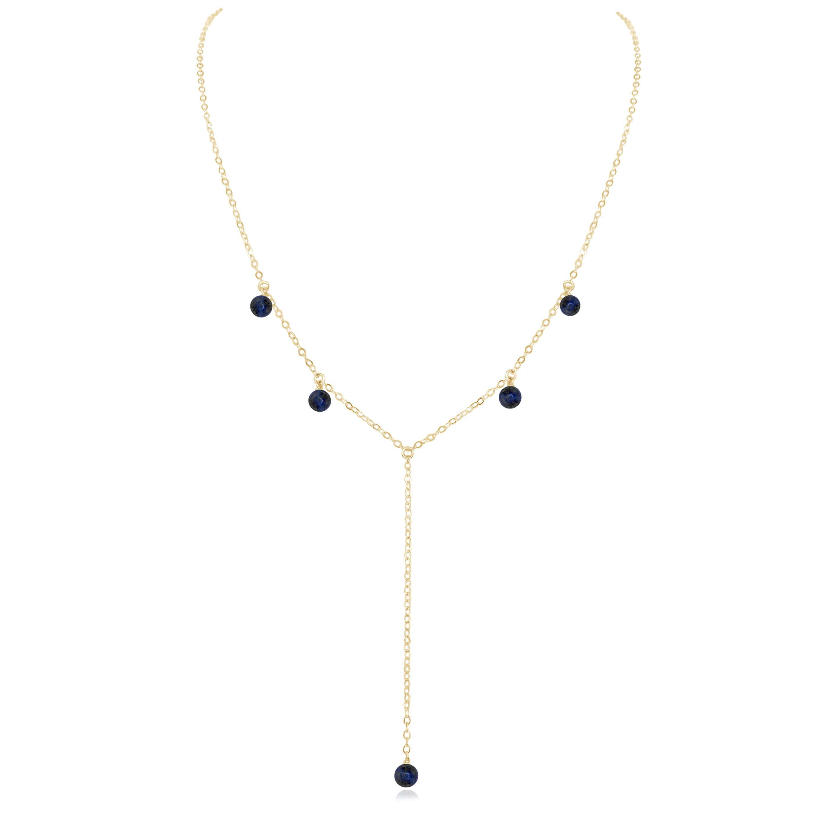 Sapphire Boho Lariat Necklace - Sapphire Boho Lariat Necklace - 14k Gold Fill - Luna Tide Handmade Crystal Jewellery