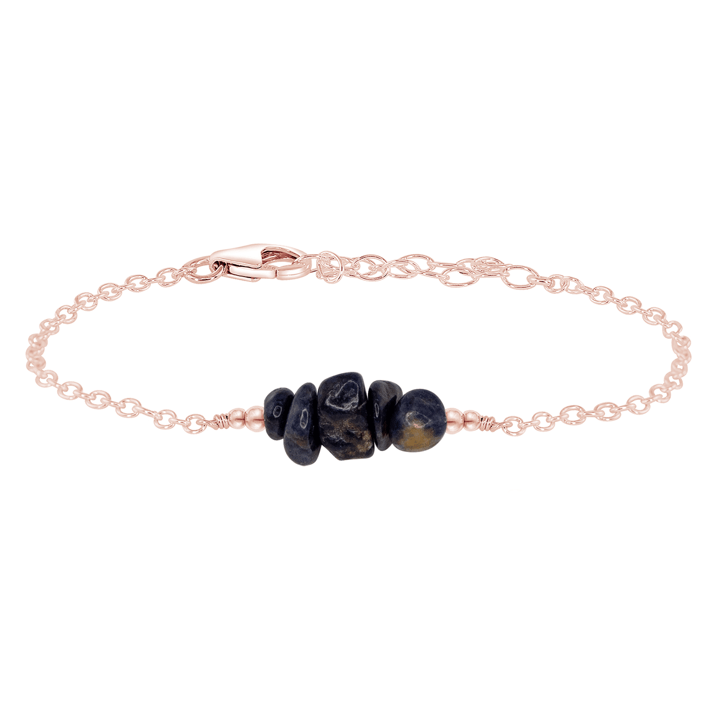 Sapphire Chip Bead Bar Bracelet - Sapphire Chip Bead Bar Bracelet - 14k Rose Gold Fill - Luna Tide Handmade Crystal Jewellery