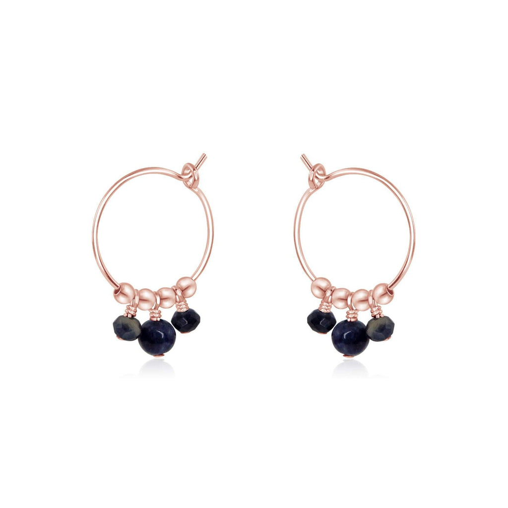 Sapphire Gemstone Bead Drop Hoop Earrings - Sapphire Gemstone Bead Drop Hoop Earrings - 14k Rose Gold Fill - Luna Tide Handmade Crystal Jewellery