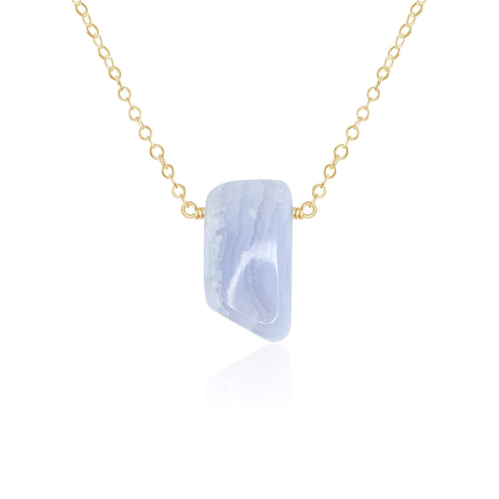 Small Smooth Blue Lace Agate Slab Necklace - Small Smooth Blue Lace Agate Slab Necklace - 14k Gold Fill - Luna Tide Handmade Crystal Jewellery