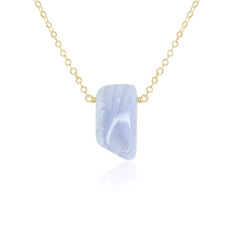 Small Smooth Slab Point Necklace - Blue Lace Agate - 14K Gold Fill - Luna Tide Handmade Jewellery