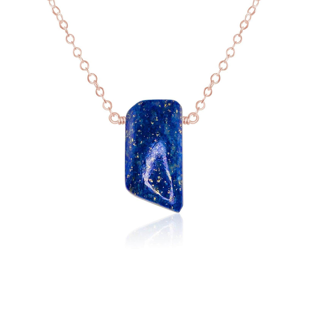 Small Smooth Blue Lapis Lazuli Crystal Slab Necklace - Small Smooth Blue Lapis Lazuli Crystal Slab Necklace - 14k Rose Gold Fill - Luna Tide Handmade Crystal Jewellery