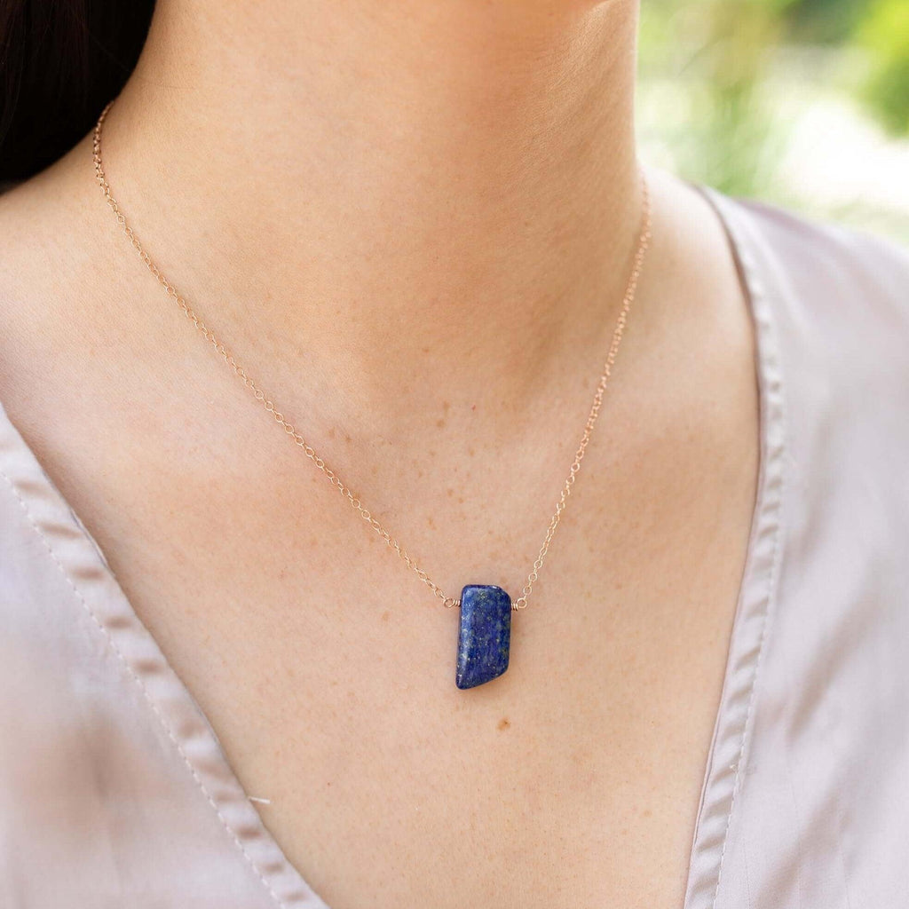 Small Smooth Blue Lapis Lazuli Crystal Slab Necklace - Small Smooth Blue Lapis Lazuli Crystal Slab Necklace - Sterling Silver - Luna Tide Handmade Crystal Jewellery