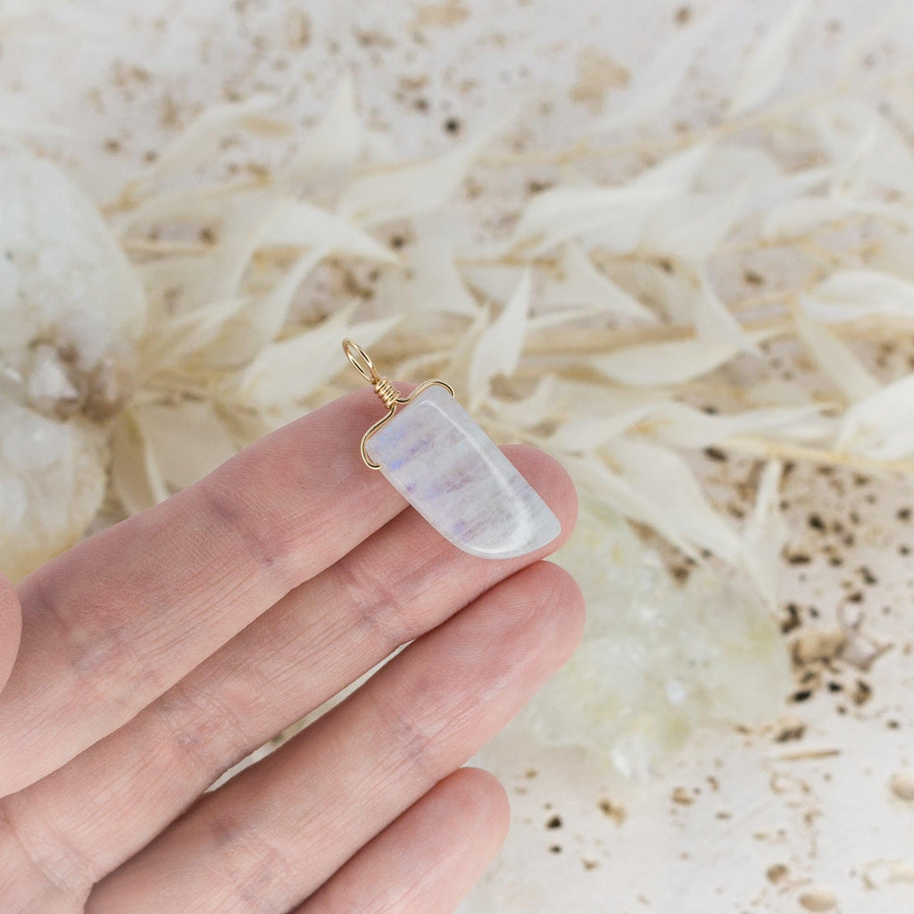 Small Smooth Rainbow Moonstone Crystal Pendant with Gentle Point - Small Smooth Rainbow Moonstone Crystal Pendant with Gentle Point - 14k Gold Fill - Luna Tide Handmade Crystal Jewellery