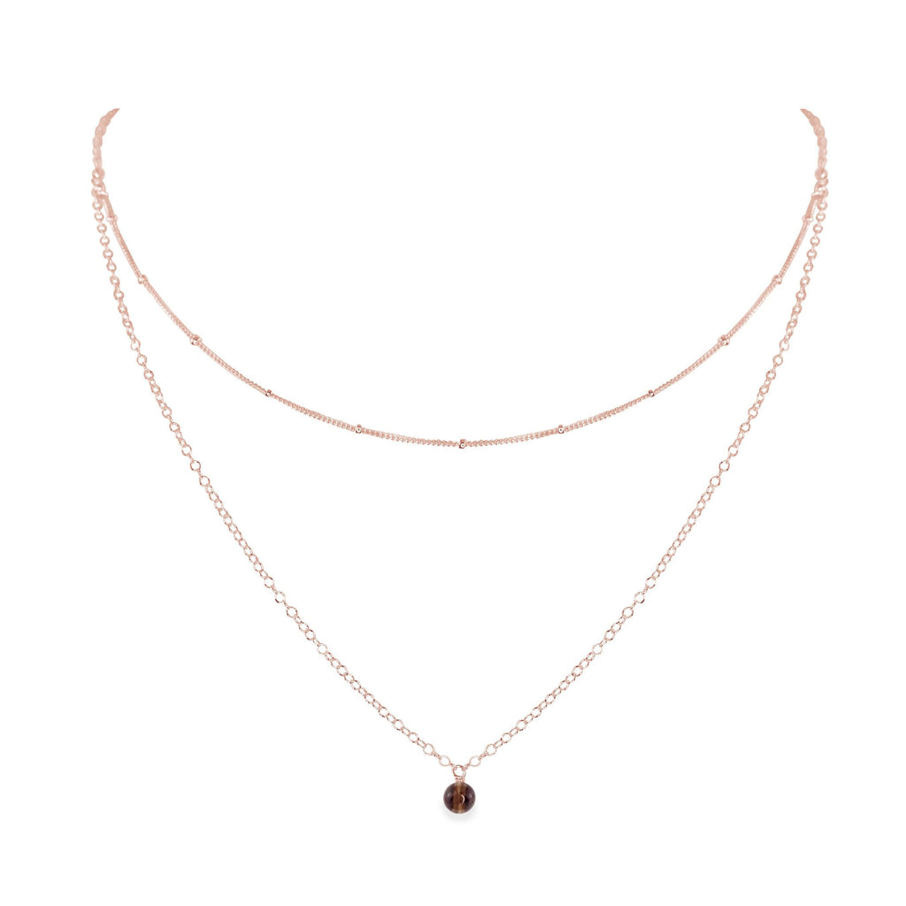Smoky Quartz Gemstone Chain Layered Choker Necklace - Smoky Quartz Gemstone Chain Layered Choker Necklace - 14k Rose Gold Fill - Luna Tide Handmade Crystal Jewellery