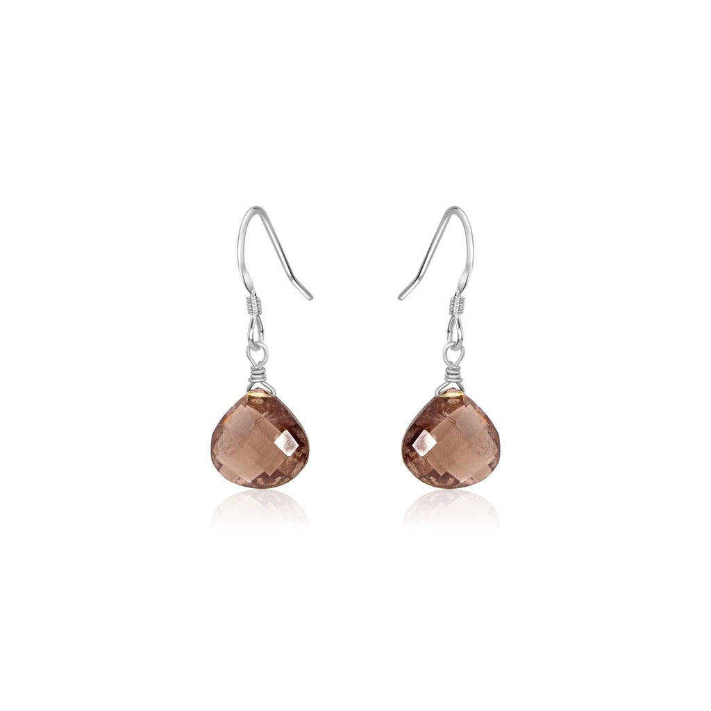 Smoky Quartz Gemstone Teardrop Dangle Earrings - Smoky Quartz Gemstone Teardrop Dangle Earrings - Sterling Silver - Luna Tide Handmade Crystal Jewellery