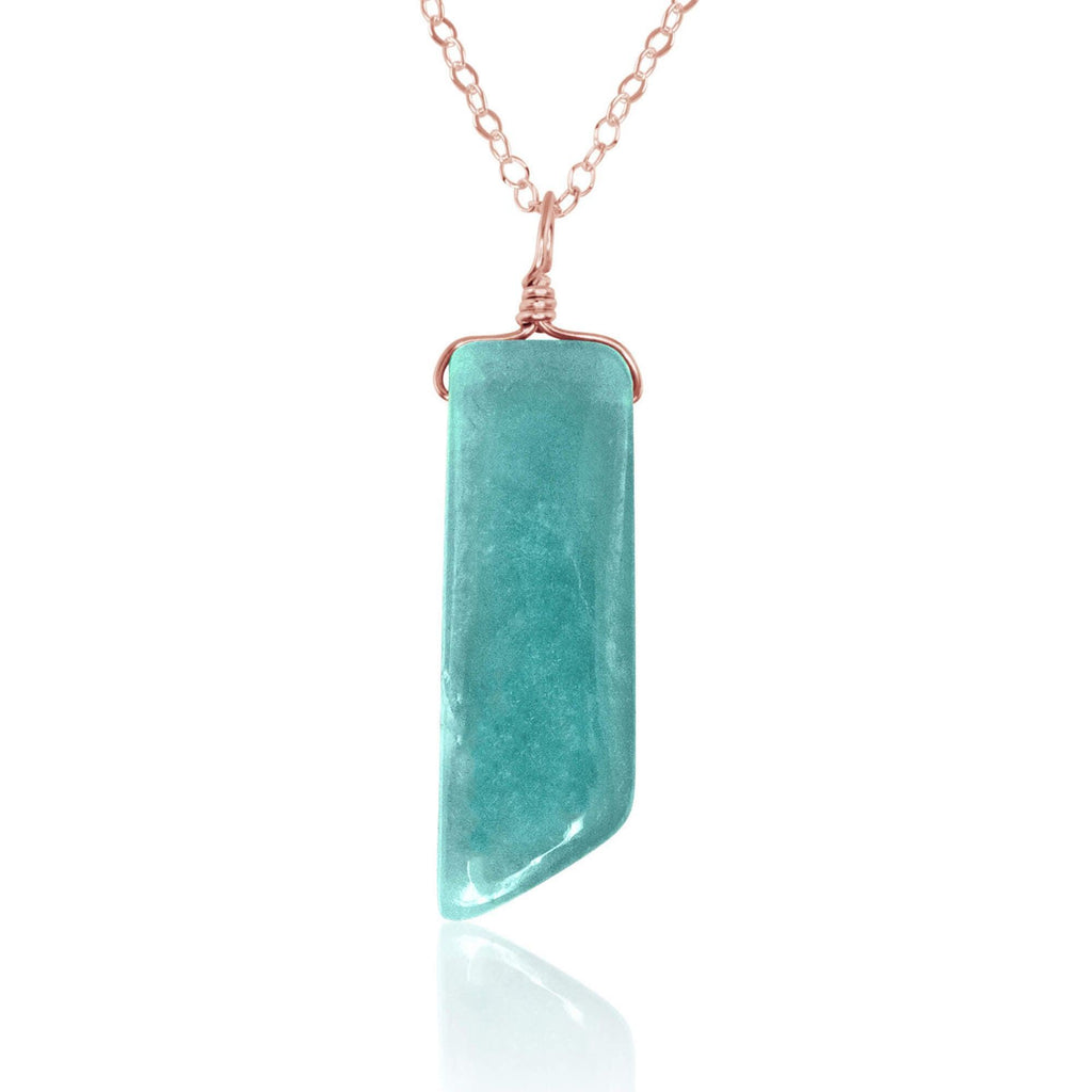 Smooth Green Amazonite Natural Point Crystal Necklace - Smooth Green Amazonite Natural Point Crystal Necklace - 14k Rose Gold Fill / Cable - Luna Tide Handmade Crystal Jewellery