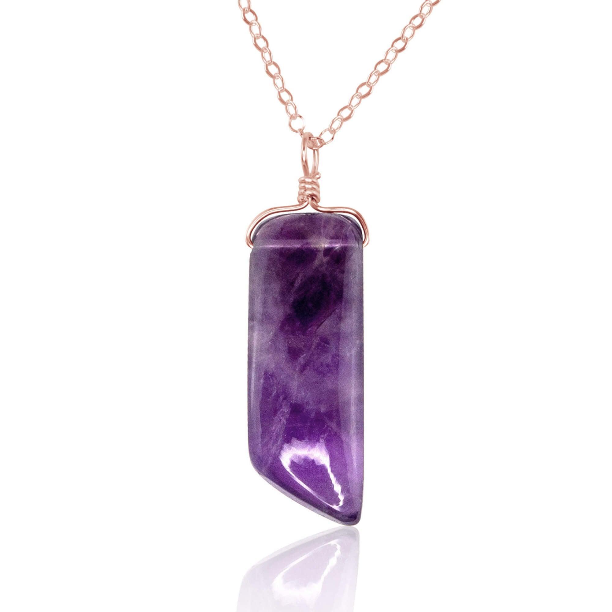 Smooth Purple Amethyst Natural Point Crystal Necklace - Smooth Purple Amethyst Natural Point Crystal Necklace - 14k Rose Gold Fill / Cable - Luna Tide Handmade Crystal Jewellery