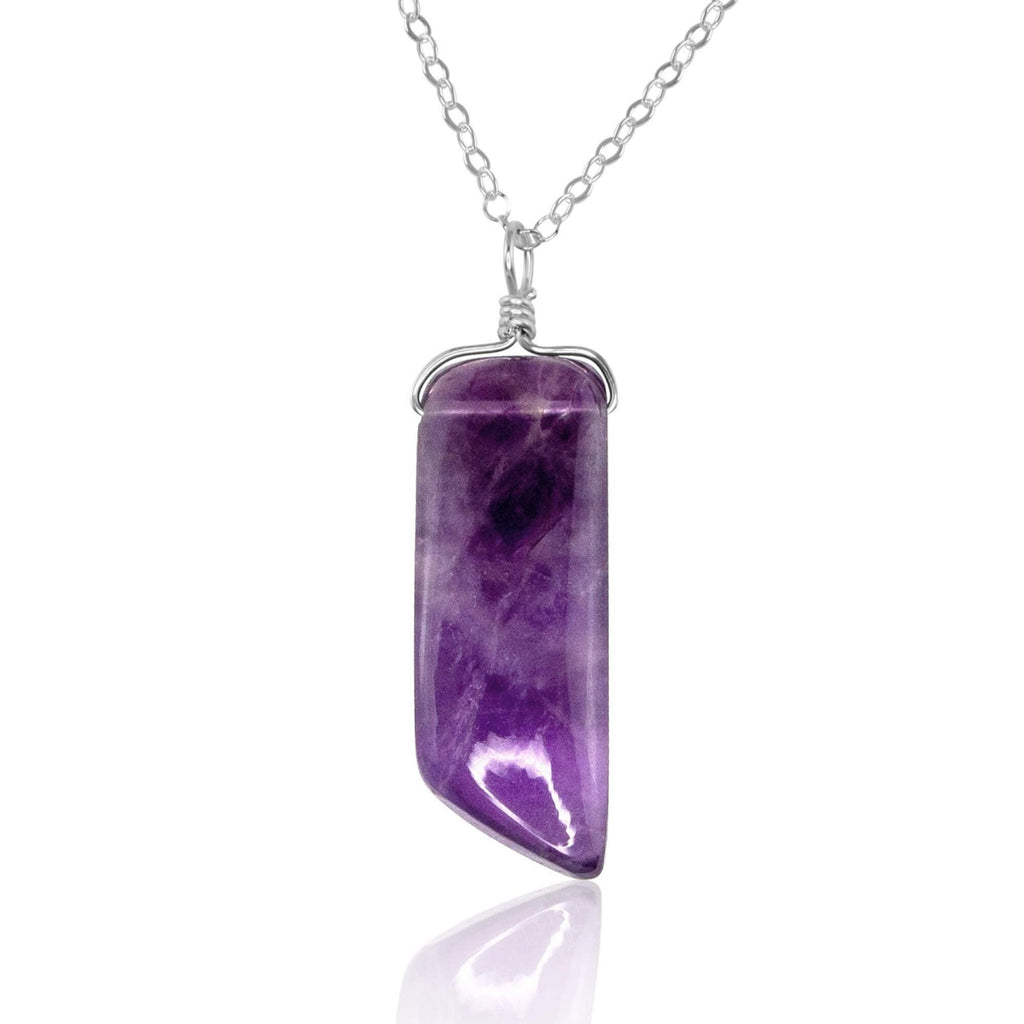 Smooth Purple Amethyst Natural Point Crystal Necklace - Smooth Purple Amethyst Natural Point Crystal Necklace - Sterling Silver / Cable - Luna Tide Handmade Crystal Jewellery