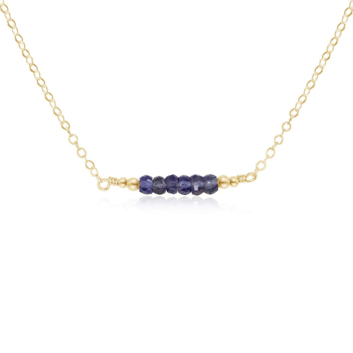 Sparkling Blue Grey Iolite Faceted Bead Bar Necklace - Sparkling Blue Grey Iolite Faceted Bead Bar Necklace - 14k Gold Fill - Luna Tide Handmade Crystal Jewellery