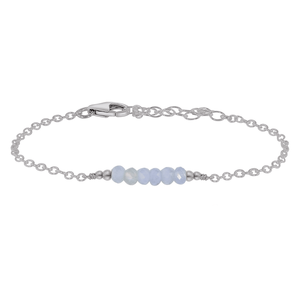 Sparkling Blue Lace Agate Gemstone Faceted Bead Bar Bracelet - Sparkling Blue Lace Agate Gemstone Faceted Bead Bar Bracelet - Stainless Steel - Luna Tide Handmade Crystal Jewellery