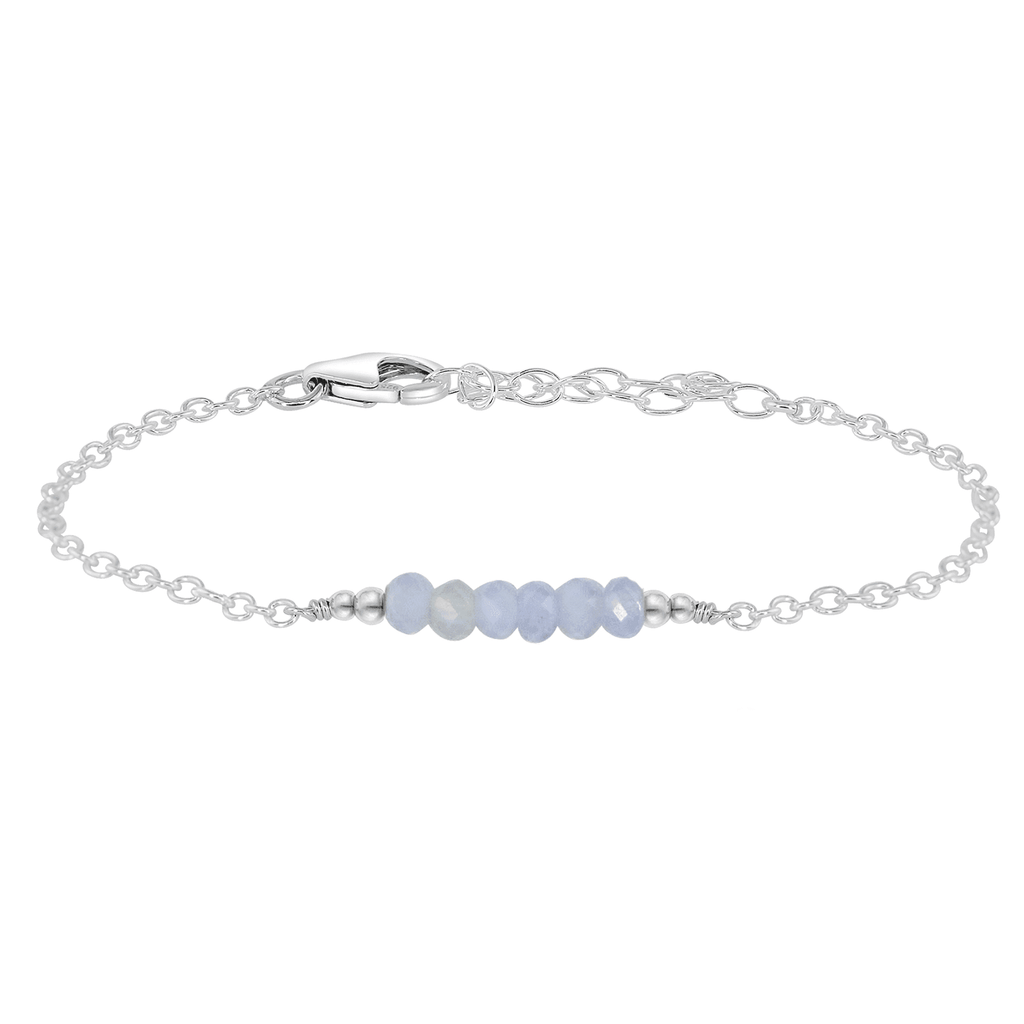Sparkling Blue Lace Agate Gemstone Faceted Bead Bar Bracelet - Sparkling Blue Lace Agate Gemstone Faceted Bead Bar Bracelet - Sterling Silver - Luna Tide Handmade Crystal Jewellery