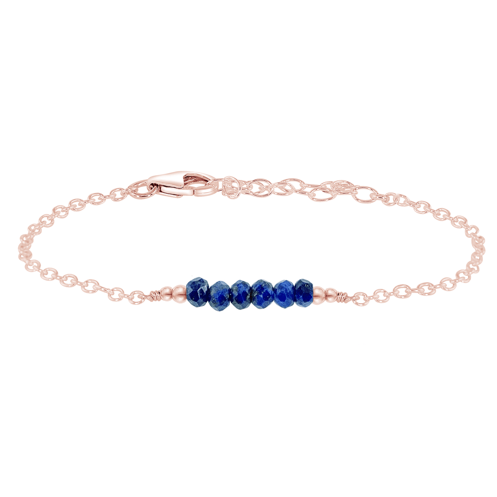 Sparkling Blue Lapis Lazuli Gemstone Faceted Bead Bar Bracelet - Sparkling Blue Lapis Lazuli Gemstone Faceted Bead Bar Bracelet - 14k Rose Gold Fill - Luna Tide Handmade Crystal Jewellery