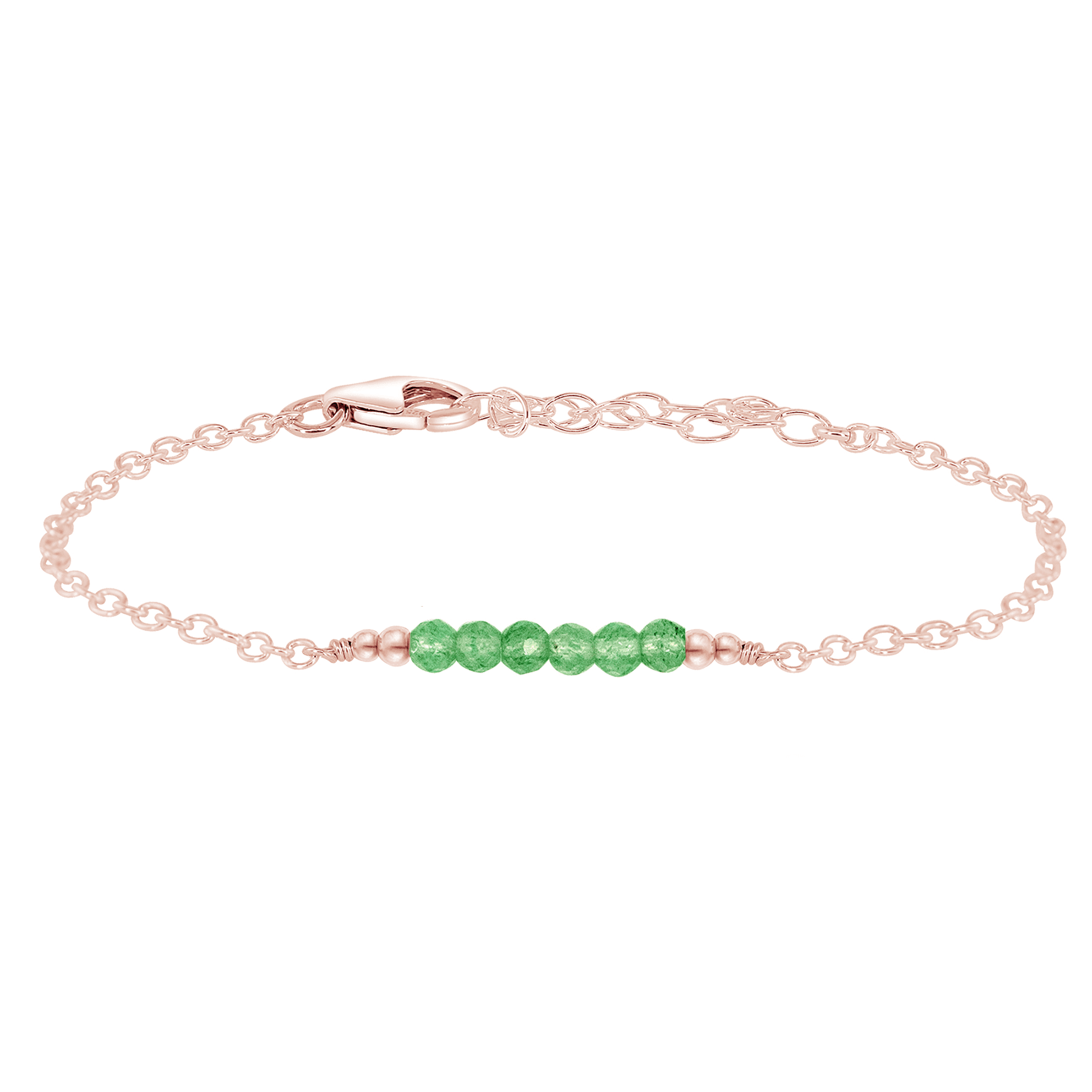 Sparkling Green Aventurine Gemstone Faceted Bead Bar Bracelet - Sparkling Green Aventurine Gemstone Faceted Bead Bar Bracelet - 14k Rose Gold Fill - Luna Tide Handmade Crystal Jewellery