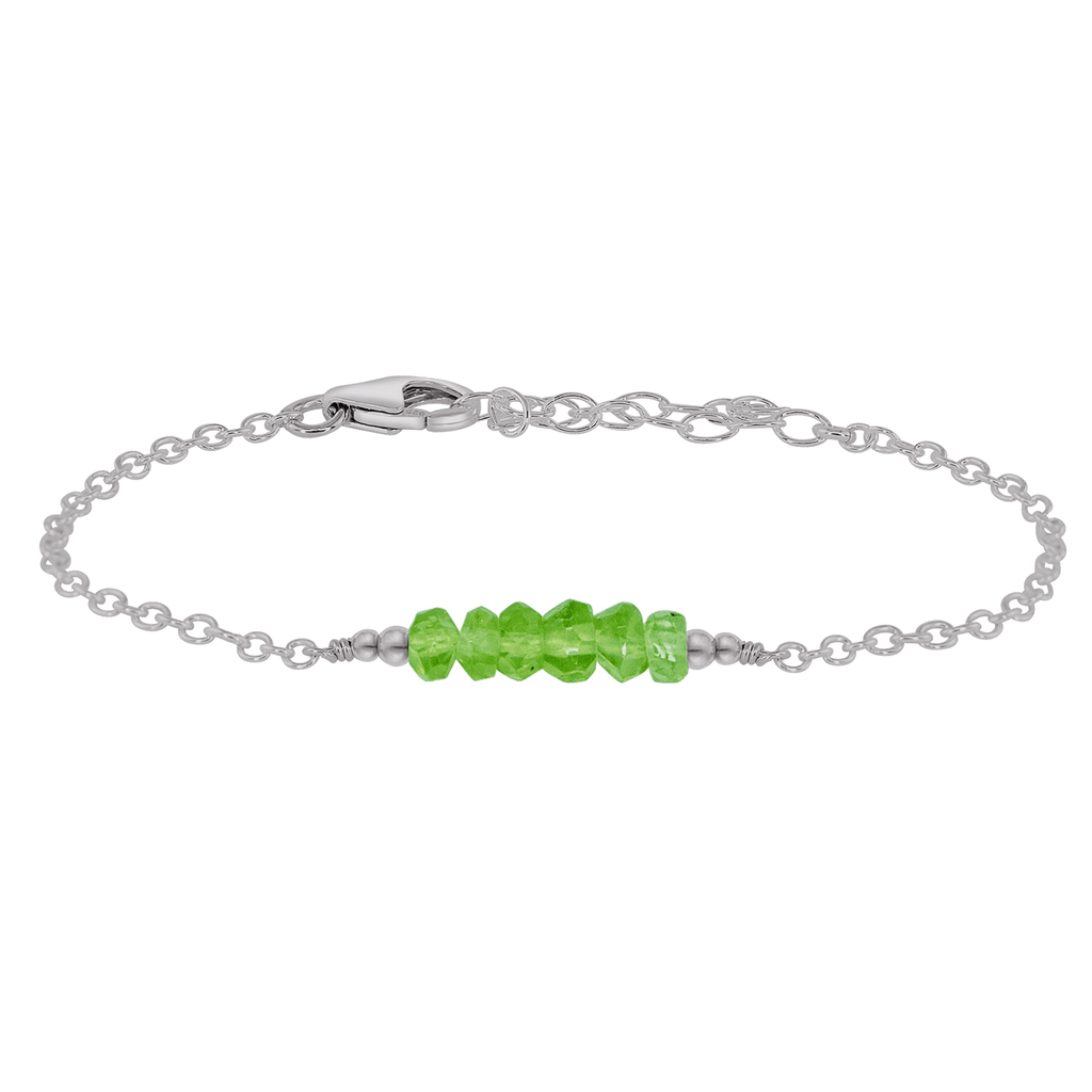 Sparkling Green Peridot Gemstone Faceted Bead Bar Bracelet - Sparkling Green Peridot Gemstone Faceted Bead Bar Bracelet - Stainless Steel - Luna Tide Handmade Crystal Jewellery