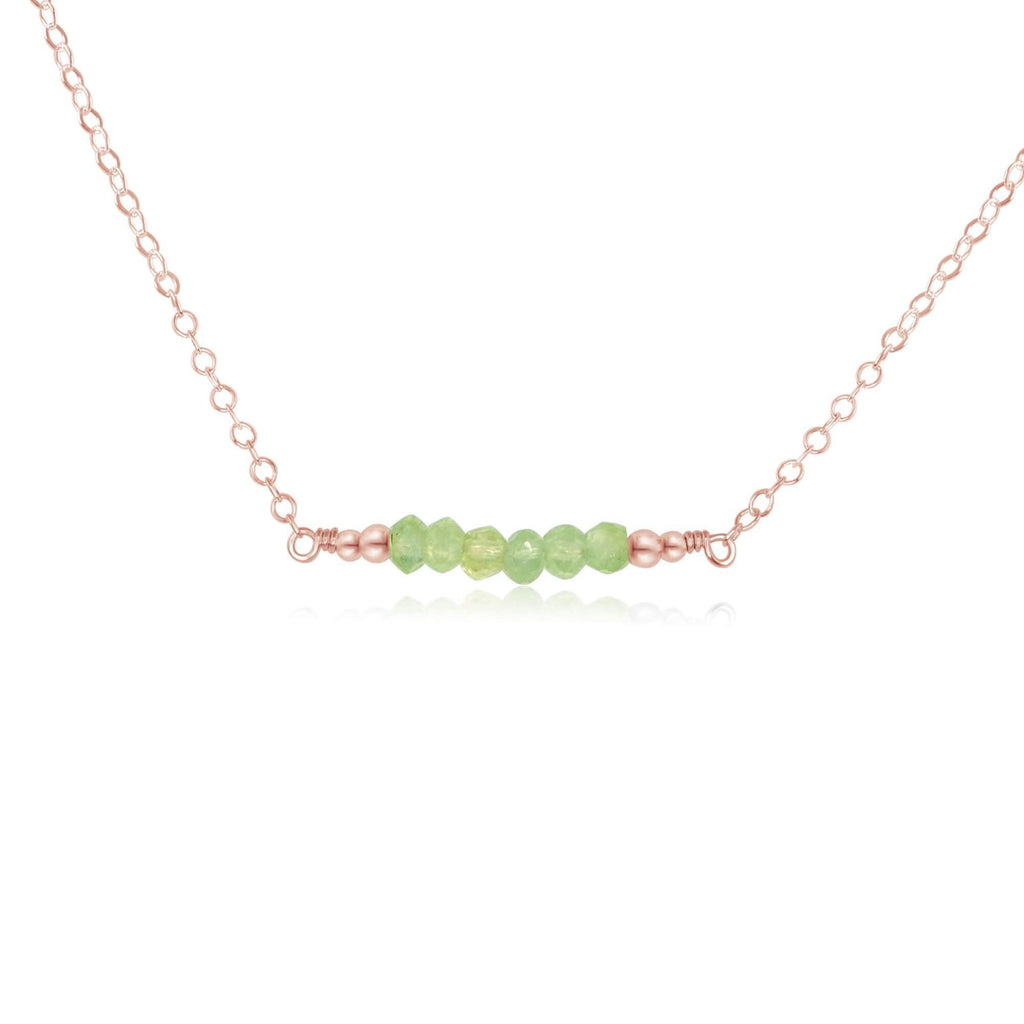 Sparkling Green Prehnite Faceted Bead Bar Necklace - Sparkling Green Prehnite Faceted Bead Bar Necklace - 14k Rose Gold Fill - Luna Tide Handmade Crystal Jewellery